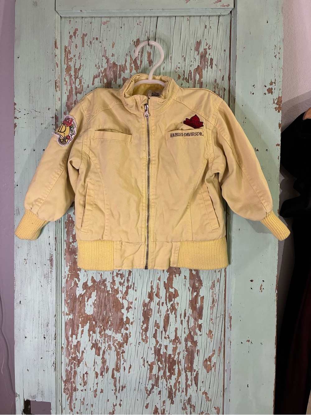 Harley-Davidson Kids Pale Yellow Zip-Up Puffer Jacket with Patch